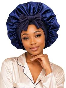 Double Layer Satin Bow Hair Bonnet, Women's Wide Brim Elastic Sleep Cap, Reversible Silky Night Cap, Protects Curly Hair, Suitable For Sleep And Daily Use - Multicolor - View 4