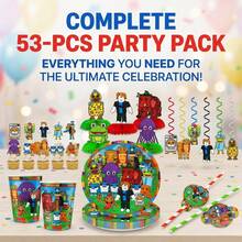 Roblox Set Dekorasi Ulang Tahun Bertema Game 53pcs, Paket Pesta Portabel Lengkap, Termasuk Hiasan Meja Tengah, Dekorasi Gantung Spiral Langit-langit, Peralatan Makan & Sedotan Sekali Pakai, Hiasan Kue, Pola Karakter Blok Piksel Lucu, Desain Warna Campuran, Dekorasi Latar Belakang Dalam Ruangan - A - View 3