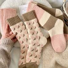 4 Pairs Thickened Warm Mid-Calf Towel Fabric Pink Cute Women's Socks - Autumn/Winter - Multicolor - View 7