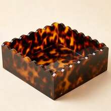 1pc Square Acrylic Turtle Pattern Storage Box With Lace Opening, Suitable For Storing Keys, Cosmetics, Desktop Items - Tortoiseshell - View 5