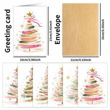 6pcs Watercolor Christmas Tree Greeting Cards With Envelopes - Holiday Blessing Cards For Friends And Family, Elegant Christmas Tree Blank Note Cards, Festive Season Celebration Cards, Christmas Gifts - A - View 2