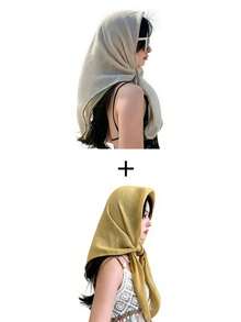 1pc/2pcs Solid Color Stitching Design Square Scarf 85cm, Lightweight Style, Suitable For Daily Use As Sun Protection Shawl, Headscarf Or Fashion Accessory, Also A Great Gift For Friends And Family; Can Be Used As Casual Headband Or Soft Headscarf/Veil To Match Robes. - Monochrome - View 15