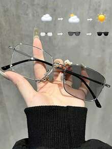 1 Pair Fashionable Ins Style Minimalist Square Photochromic Decorative Glasses, Suitable For Outdoor Wear - Multicolor - View 11