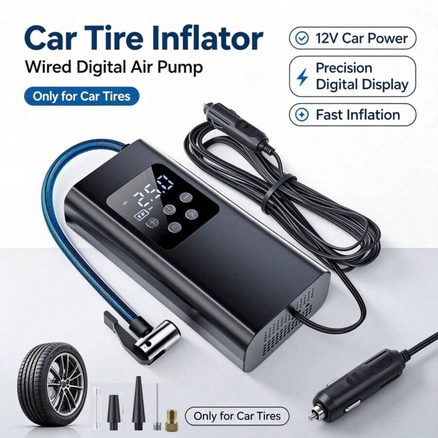 150PSI Fast Car Tire Inflator, Portable Air Compressor Tire Pump - Equipped With LED Light, Pressure Gauge And One-Touch Smart Wireless Design - Suitable For Cars, Motorcycles, Bicycles And Sports Balls, 3X Faster Inflation Speed - Wireless - View 1