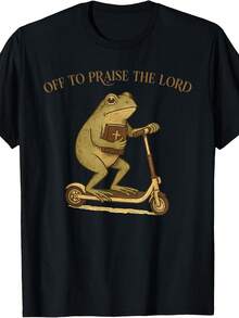 Christian Frog Meme Unisex  Party Beach Sport Four Season Leisure Crew Neck T Shirt - 黑色 - 查看 1