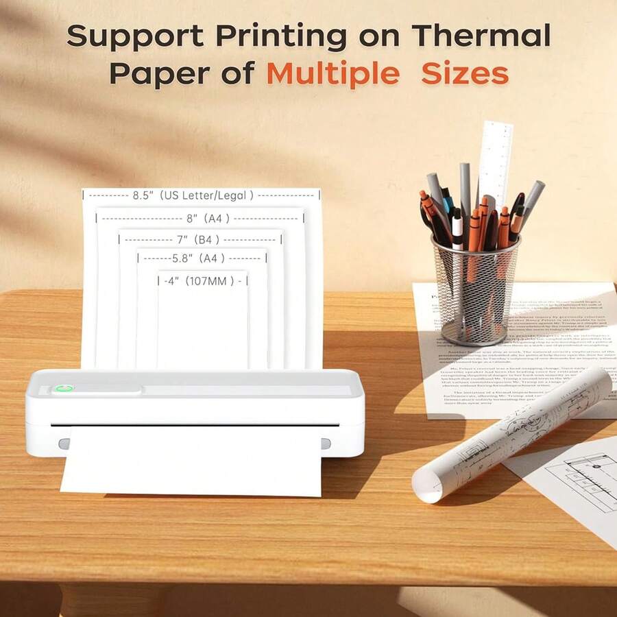 Printer Portabel Nirkabel ORICO - Printer Termal, Printer Tanpa Tinta Desktop. Mendukung kertas termal lipat ukuran US Letter dan A4, kompatibel dengan ponsel pintar dan tablet, kertas cetak dapat dibeli secara terpisah. - Putih - View 1