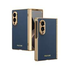VIETAO 電鍍材質人造皮革全包覆保護手機殼，適用於 Galaxy Z Fold 7 6 5 4 8 Ultra Fold7 Fold6 Fold5 Fold4，附鋼化玻璃螢幕保護貼 - 寶藍色 - 查看 17