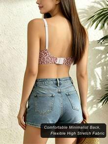 Pink Leopard Print Wireless Bra With Adjustable Straps, Removable Pads, Soft Support, V-Neck, Seamless, Comfortable Everyday Style For Women - Pink - View 4