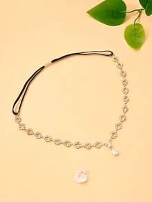 outingfit 1pc New Rhinestone Water Drop Shaped Hair Chain, Fashion Shiny Bridal Hair Accessory - Gold - View 7