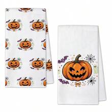 2pcs Kitchen Absorbent Towels, Made Of Polyester Material, Pumpkin, Spider Web, Bat Pattern Printed, Suitable For Kitchen, Bathroom, Ideal Choice For Housewives And Family Gatherings, High Cost-Effective Home Supplies, Autumn Decoration And Room Decor - Multicolor - View 1