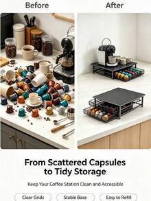 Countertop Coffee Capsule Storage Organizer, 2 Styles Available, Rectangle Rust‑Proof Iron Coffee Storage Rack With Pull‑Out Coffee Capsule Storage Drawer, Kitchen Countertop Organizer For Coffee Capsules Storage And Coffee Machine Display - Black - View 9