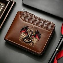 Dragon King PatternMen's PU Wallet | Black,Zipper Closure, Multiple Card Slots,Large Capacity,Stitching Design-Perfect Gift For Father,Husband,Brother - Multicolor - View 15