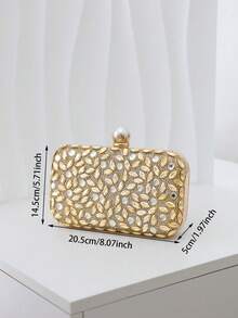 Dedoo Women's Gold Rhinestone Evening Clutch,Hard Shell Rectangular Handbag, Pearl Clasp,Shiny Leaf Pattern,Suitable For Weddings,Balls And Formal Occasions - Gold - View 10