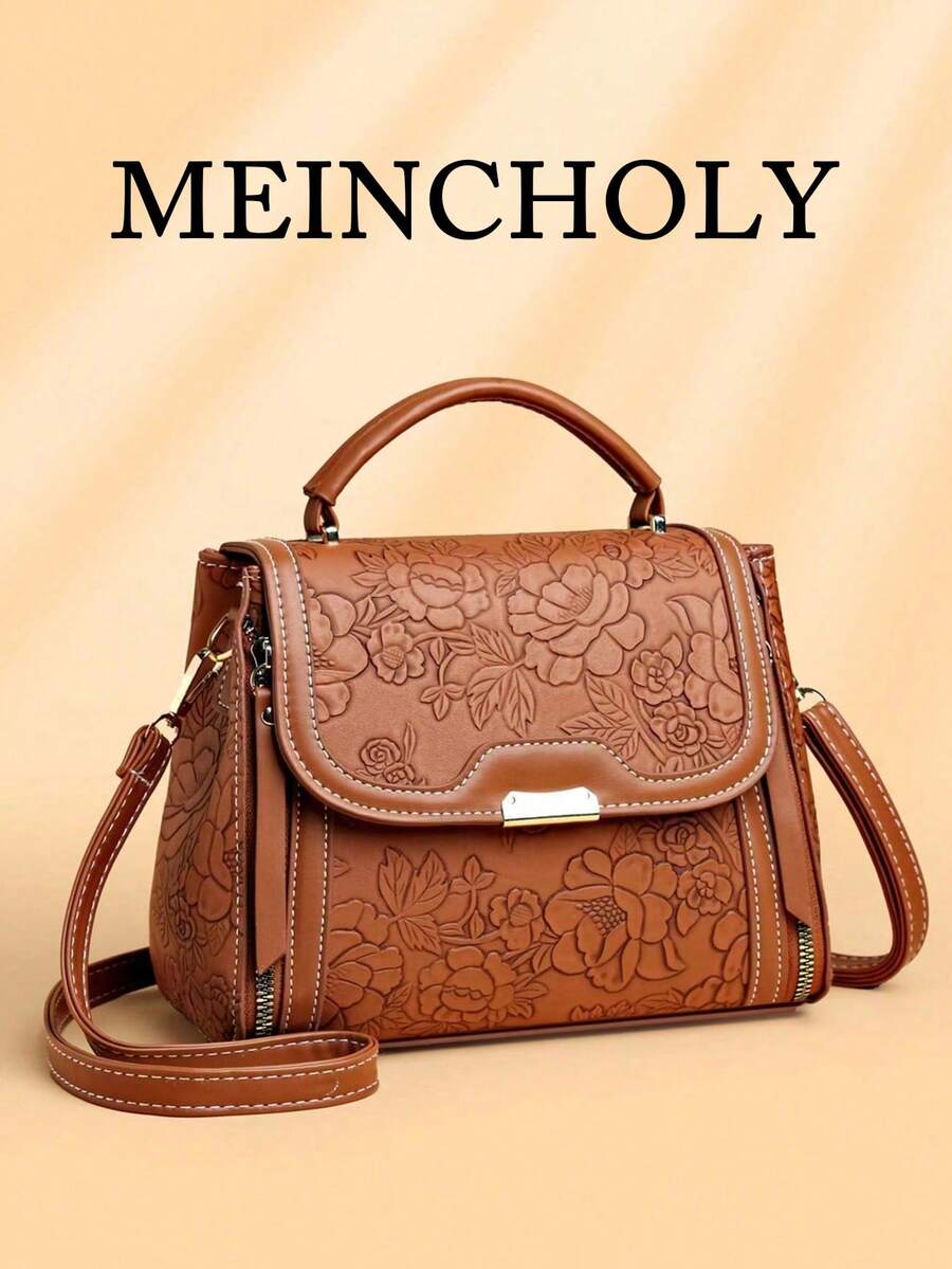 Tas Tangan Bermotif Kapasitas Besar yang Modis, Tas Tote Elegan untuk Wanita Paruh Baya - Coklat - View 1