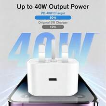 40W GaN 快充充電器 最大 60W AVS PD3.2 USB C 壁式適配器 英規插頭 相容 iPhone 17 系列 - 英規插(220-240V) - 查看 3