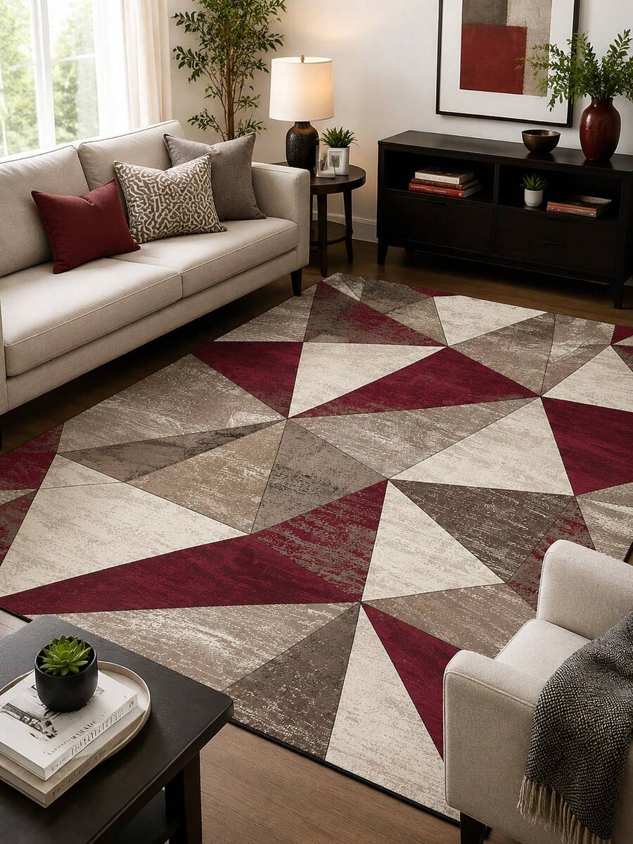 1pc Geometric Modern Living Room Area Rug, Black White Gray Printed Polyester Fiber Rectangular Easy Care Washable Home Carpet, Suitable For Living Room, Hallway, Bedside, Sitting Room, Bedroom, Office, Kitchen, Farmhouse Home Decor - Multicolor - View 1