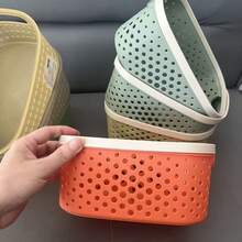 2pcs Multifunctional Thickened Colorful Hollow Storage Boxes, Plastic Storage Baskets For General Merchandise, Desktop Sundries And Stationery Organizer, Toiletries Storage Basket - Multicolor - View 9