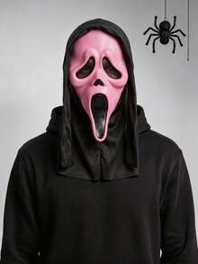 1pc Pink Ghost Face Horror Scream Style Latex Cosplay Mask, Suitable For Stage Performance, Role Play, Halloween And Carnival, Great Holiday Gift For Family And Friends - Multicolor - View 4