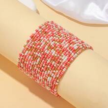 20pcs Bohemian Peach Pink Mixed Color Seed Bead Stacking Elastic Women's Bracelet Set - Pink - View 2