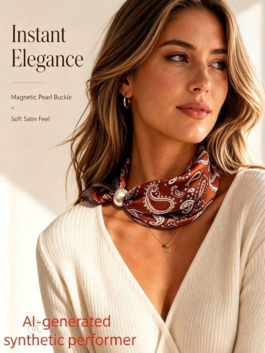 1pc New Pearl Magnetic Buckle Scarf, Satin Texture Spring/Summer Sun Protection Neck Warmer, Breathable Versatile, Birthday Party, Evening Banquet