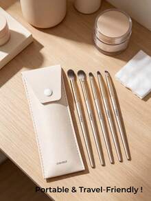 OEIEZ Eye Makeup Brush Set, Multi-Function Eyeshadow Blending Detail Angled Eyeliner Brush Lower Eyeshadow Brush Set, No Powder Fallout, Create Exquisite Big Eye Makeup Look, Portable Travel-Friendly Makeup Tool, Suitable For Beginners - Gold - View 10