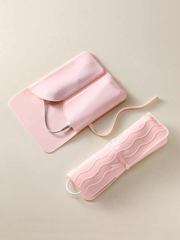 Silicone Heat Resistant Hair Curler Storage Bag, Portable Anti-Scald Hair Straightener Organizer Pouch With Double Pocket For Travel Bathroom