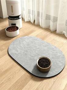 One Oval-Shaped Diatomaceous Earth Pet Feeding Mat, Suitable For Dogs And Cats, With A Non-Slip Rubber Bottom To Prevent Clutter In The Drinking Area. Ideal For Indoor Use, Dark Gray, With A Simple Design. A Perfect Gift For Pet Owners. - View 2