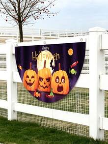 Creative Printed Halloween Semi-Circle Fan-Shaped Hanging Banners, Outdoor Fence Porch Party Venue Decoration Props, American Yard Atmosphere Decor, Holiday Gift For Family - Multiple Styles - View 11