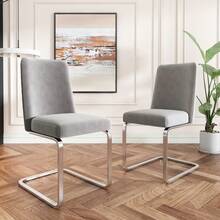 Grey Velvet Dining Chair Set Of 2 With Diamond Back Design - 灰色 - 查看 6