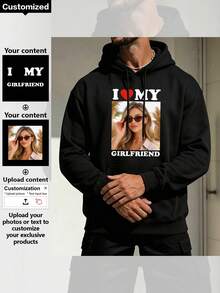 Personalized Custom Men's Hoodie, Upload Text And Image To Customize Your Own Unique Clothing, Perfect Gift For Family, Boyfriend, Friends, Children Or Men, This Hoodie Also Showcases Elegant Style, Personalized Customization - Black - View 1