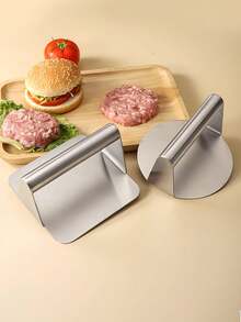 1pc Stainless Steel Burger Press Mold, Round & Square Meat Press Plate, Non-Stick Smooth Burger Patty Maker Tool, Suitable For Burgers, Meat Patties, Ground Beef, Sausage, Bacon, BBQ, Kitchen Cooking Tool - Multicolor - View 2