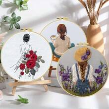 1PC 20*20cm/7.9*7.9in,Women's Theme: A Woman's Back Embroidery Kit, DIY Handmade Embroidery Set For Adult Beginners, Home Gift, Women's Sewing Gift, Including User Manual, Printed Pattern Fabric, Embroidery Frame, Needle And Thread. - Woman's Back - View 3