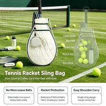 Sporty White Quilted Tennis Racket Bag, Waterproof Oxford Cloth One Shoulder Crossbody Tote Bag, With Independent Racket Compartment, Ball Pocket And Adjustable Shoulder Strap, Breathable Back, Multi-Pocket Design, Suitable For Outdoor Fitness - Multicolor - View 3