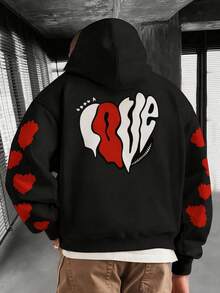 SU ER Men's Autumn/Winter Printed Loose Fit Hoodie | Leading Fashion - Black - View 2