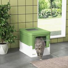 Inodoro para gatos, caja de arena para gatos con tapa, casa para gatos con bandeja inferior, pala, caja desodorizante, plástico, 47.5 x 35.5 x 36.7 cm - Blanco + Plástico - Ver 5
