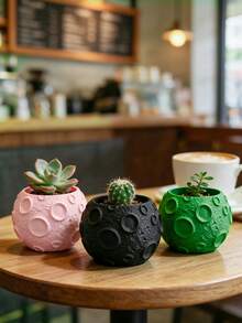 3D Printed 3pcs INS Style Planet & Moon Shaped Flower Pots, Creative Textured Embossed Design Home Gardening Succulent Cactus Planter Containers - B - View 3
