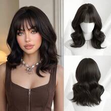 NAMM Short Curly Brown Wig With Bangs Shoulder-Length Body Wave Wig, Natural-Looking Synthetic Heat-Resistant Fiber Wig For Women Daily Party Use 14 Inch ( Chestnut Brown, Dark Brown, Blonde ) - Multicolor - View 12