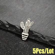 5pcs Stainless Steel Cactus Cutout Charms Bohemian Plant Theme Blank Pendant Supplies For Handmade Accessories - DZ534 - View 2