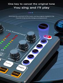 USB External Live Sound Card Audio Mixer, 800mAh Podcast Live Sound Card, Multiple Sound Effects Voice Changing Mini Sound Mixer Board For Live Streaming Gaming Home KTV Singing Audio Interface Podcast Studio Sound Card - Multicolor - View 5