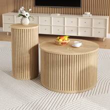 Couchtisch, Doppelter Runder Tisch, Beistelltisch Mit Naturholzlatten. Multifunktionaler Wohnzimmertisch - 彩色 - 查看 10
