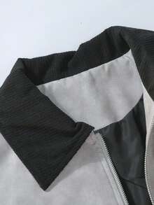 Men's Spring/Autumn Fashion Retro PU Leather Jacket With Patchwork Lapel Contrast Color Design, Versatile For Daily Wear And Commuting - Grey - View 4