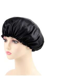 2 Buah Topi Tidur Satin Elegan dan Bernapas - Topi Tidur Elastis, Ruffle Dua Lapis, Topi Tidur Satin Sutra Wanita - Hitam - View 6