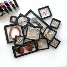 Black Square Transparent Plastic Floating Box, Medium To Large Size, Suitable For Storing Necklaces, Rings, Bracelets, Sweater Chains, Dust-Proof, Moisture-Proof, Shock-Resistant, Perfect For Daily Use And Jewelry Display - Black - View 3