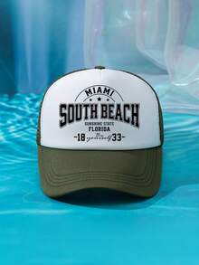1件裝 男士 SOUTH BEACH 1833 綠色多色印花個性化戶外休閒時尚沙灘露營防曬透氣網眼可調尺寸棒球帽卡車帽禮物，適合日常配戴 - D - 查看 24