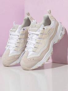 Skechers Sepatu Sneakers Kasual Wanita D'LITES Classic Platform Peningkat Tinggi untuk Perjalanan Sehari-hari, Sepatu Panda, Sepatu Ayah - Putih pucat - View 1