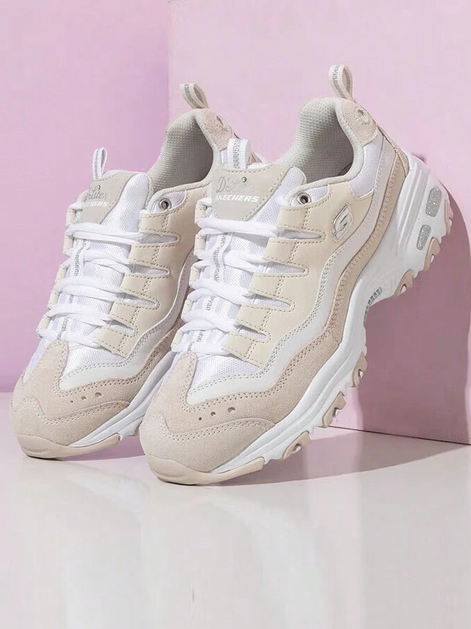 Skechers Sepatu Sneakers Kasual Wanita D'LITES Classic Platform Peningkat Tinggi untuk Perjalanan Sehari-hari, Sepatu Panda, Sepatu Ayah - Putih pucat - View 1