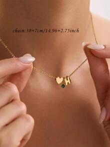 Personalized Initial Birthstone Heart Necklace, Customized Heart Pendant Necklace, Love Jewelry, Minimalist Everyday Necklace, Christmas Gift - As Shown - View 5