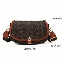 MKF Women's Vintage Floral Luxury Saddle Bag, 2026 New Letter Logo Crossbody Bag, Lock Flap Wide Strap Shoulder Bag, Brown PU Trim Adjustable Shoulder Strap Handbag, Daily Commute Bag, Women's Daily Travel Handbag, All-Season Versatile Everyday Style - Multicolor - View 3