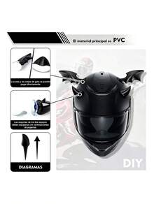 Accesorio Decorativo Autoadhesivo para Cascos de Motocicleta, Moño Grande Rosa + Orejas de Gato, Cuernos y Alas de Murciélago Sin Taladrar - Rojo - Ver 4