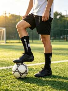1 Set Breathable Elastic Knit Sports Leg Warmers And Leg Warmers, Anti-Slip Silicone Pad Football Leg Warmers Set, For Men's Outdoor Football Training - Multicolor - View 3